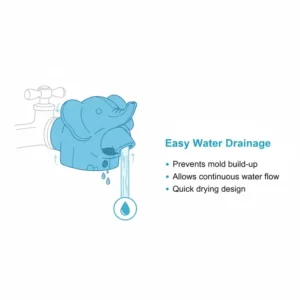 View showing the design of the safe baby bath spout cover that allows for easy water flow and proper drainage without trapping water. 