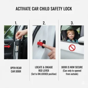 Step-by-step guide on activating the car safety lock for rear doors children.