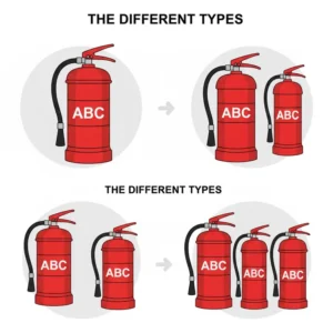 Illustration of an ABC dry chemical fire extinguisher child friendly location type, the most common and versatile for home and spaces.