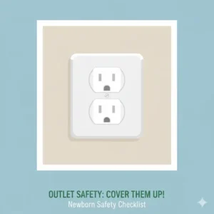 Close-up of safety covers on electrical outlets, an easy step for baby proofing your child safety checklist newborn home area.