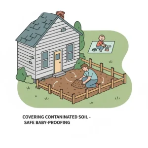 A diagram showing the proper use of a HEPA vacuum cleaner to capture fine dust, a key practice in reducing lead paint exposure baby proofing projects.