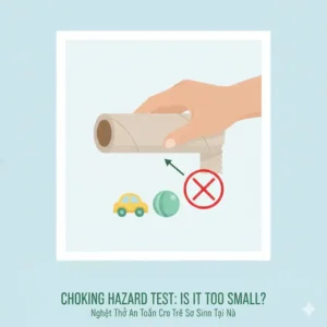 An illustration demonstrating the choking hazard test, an important part of the child safety checklist newborn home.