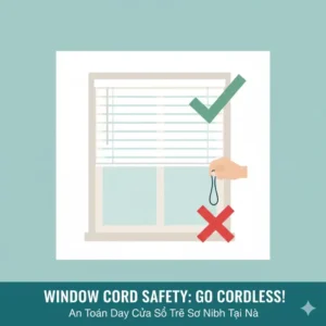 Photo of safe, cordless window blinds to eliminate risks, a vital point on the child safety checklist newborn home.