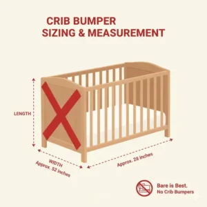 Graphic showing how to correctly measure crib dimensions to ensure safe setup, regardless of when to remove crib bumpers.