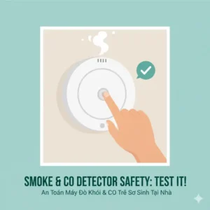 A hand testing a smoke and carbon monoxide detector, ensuring life child safety checklist newborn home standards are met.