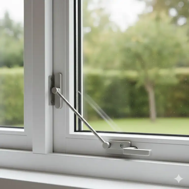 A close-up of a modern window showing a secure, partially open position, demonstrating the method for keeping windows locked but ventilated safely.