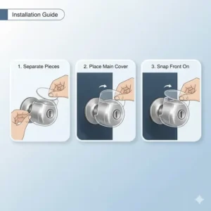 Step-by-step visual guide on how to properly install child safety door knob covers on standard doors.