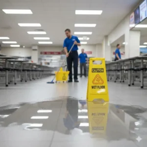 Clear display of caution signs ensures safety and helps in preventing falls on slippery floors.
