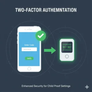 Graphic emphasizing Two-Factor Authentication (2FA) for better access control to your wifi camera security child proof settings.