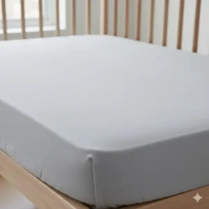An empty crib without pillows or toys to show the ideal sleep surface for newborn safety.