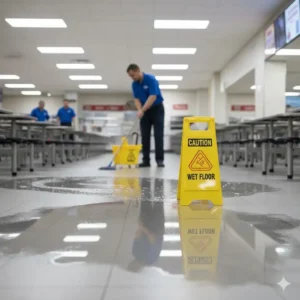 Rapid cleanup of any liquid or spill is crucial for preventing falls on slippery floors.