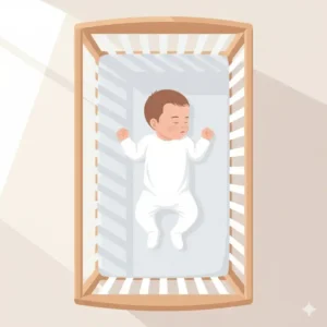 Newborn infant lying on their back on the ideal sleep surface for newborn safety.