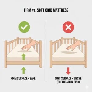 Illustration of a perfectly flat sleep surface as required by infant sleep safety standards.
