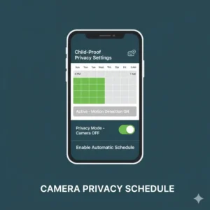 Screenshot of a scheduling feature, demonstrating how to set a wifi camera security child proof settings privacy schedule.