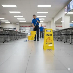 Utilizing handrails when using stairs or ramps is a simple act for preventing falls on slippery floors.