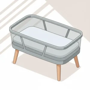 A safe bassinet with a flat bottom providing an ideal sleep surface for newborn safety.