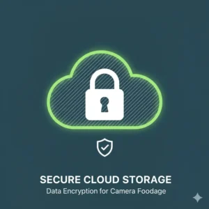 Icon representing encrypted cloud storage, underscoring secure footage storage as part of wifi camera security child proof settings.