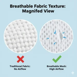 Detailed macro illustration showing the porous mesh material used in high-quality breathable crib bumpers alternatives.