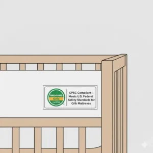 A safe sleep environment featuring a firm crib mattress with a tight-fitting sheet and no loose bedding.