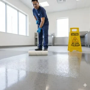 Using the two-bucket system minimizes excess water, helping with preventing falls on slippery floors.
