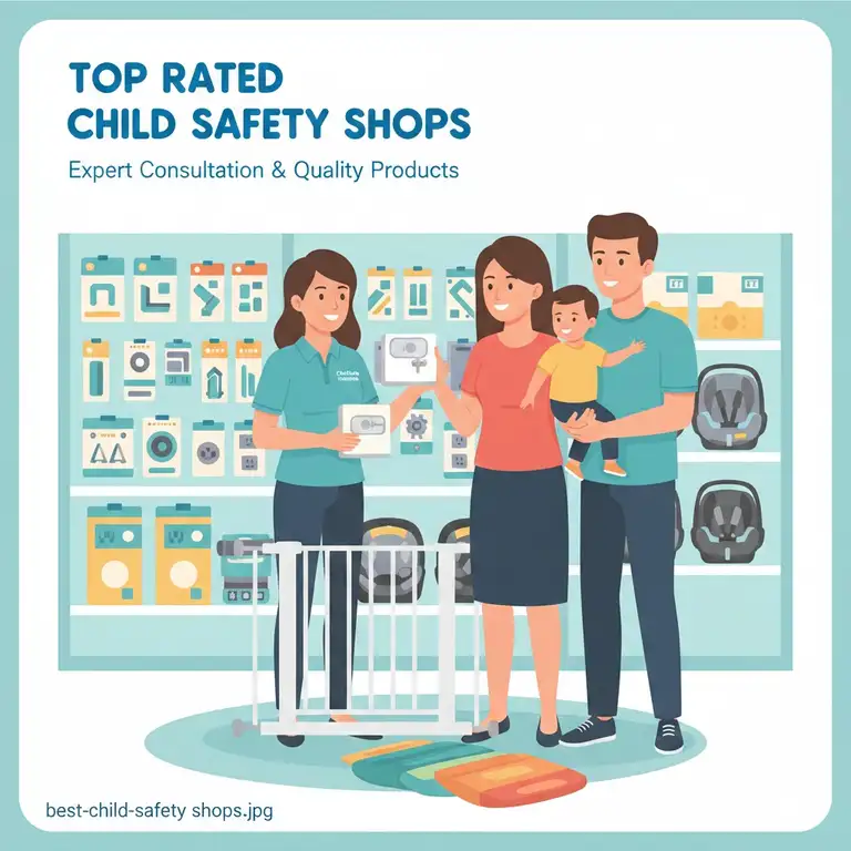 Parents receiving expert advice at one of the best child safety shops near me for home protection.