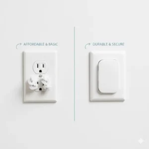 A comparison of basic and premium outlet covers from the best baby proofing brands affordable for home safety.