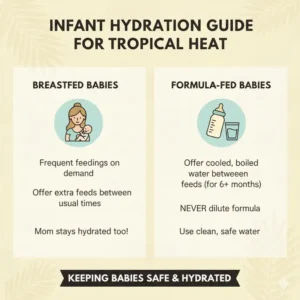 A helpful guide on infant hydration for maintaining heat safety in tropical climates babies.