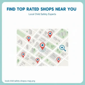 A local map showing the directions to the best child safety shops near me for quick shopping.
