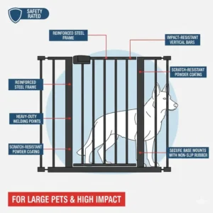 A technical breakdown of the reinforced steel used in rated safety gates for large pets.