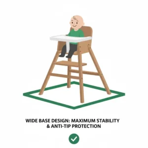 Illustration of a wide-legged base designed for securing high chair to avoid tipping over.