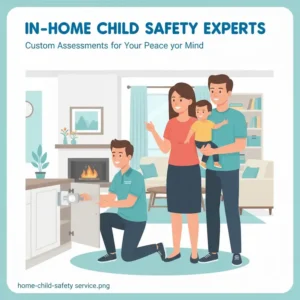 Specialist performing a home safety audit from the best child safety shops near me.