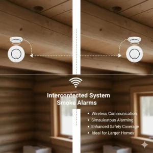 Connecting wireless sensors while installing smoke alarm in hut / wooden house for maximum coverage.