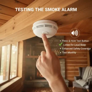 Manually testing the device after installing smoke alarm in hut / wooden house.