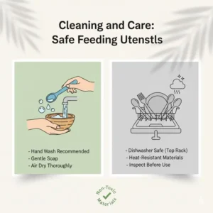 Easy-to-clean and dishwasher-safe safe feeding utensils non toxic materials for daily kitchen use.