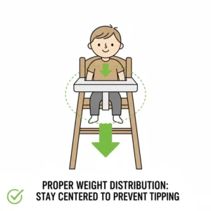 Balanced weight distribution diagram for securing high chair to avoid tipping over.