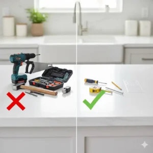 A side-by-side comparison showing why simple child safety locks easy install tools are better than heavy drills.