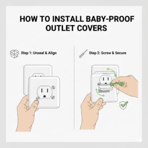 A step-by-step installation diagram included in our reviews of baby proof outlet covers to help parents.