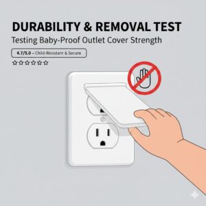 A removal and durability test performed during our rigorous reviews of baby proof outlet covers.