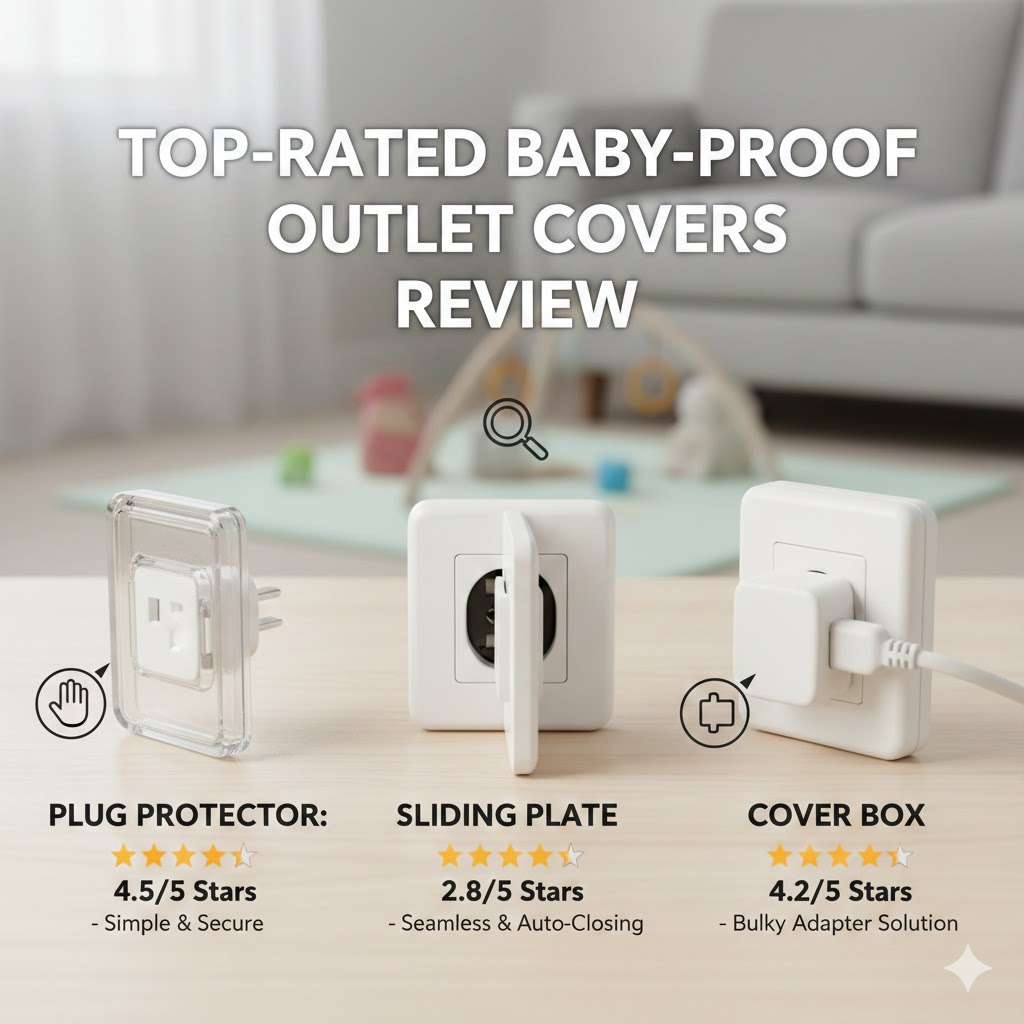A comprehensive comparison and expert reviews of baby proof outlet covers showing different top-rated models.