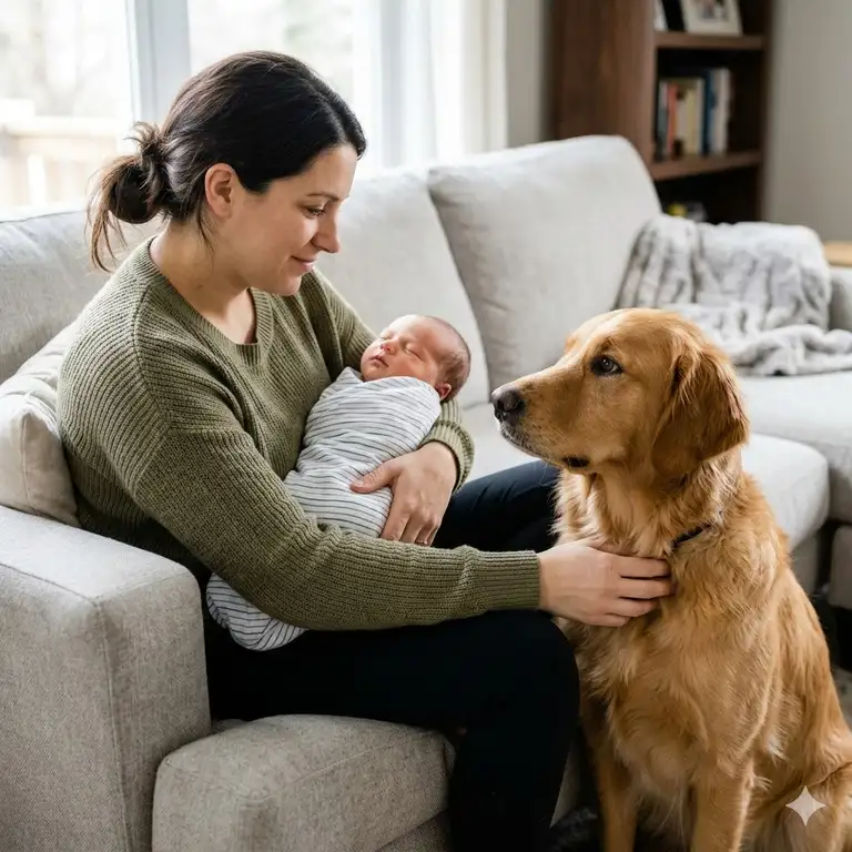A comprehensive guide showing various safe interactions between pets and newborn babies.training pets around new baby