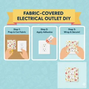A visual tutorial for making fabric-wrapped homemade outlet covers from materials at home.