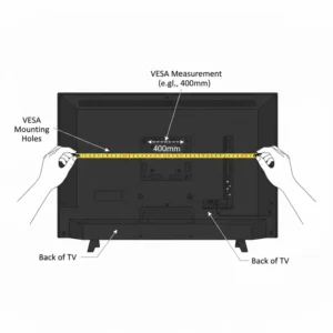 Measuring the VESA mounting holes on the back of a television when making tv strap holders for wall mounted tv.