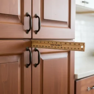 Using a wooden ruler to create a secure DIY cabinet lock without hardware on handles.