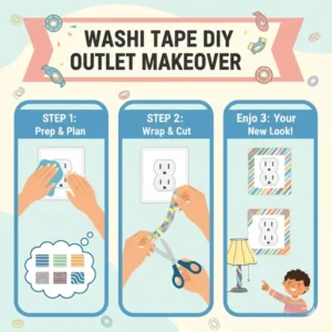 Using colorful washi tape to design unique homemade outlet covers from materials at home.