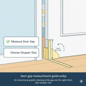 A technical drawing showing how to measure door clearance for the products mentioned in infant door stopper reviews.