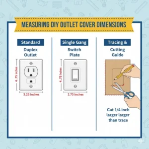 A detailed measurement guide for cutting homemade outlet covers from materials at home accurately.