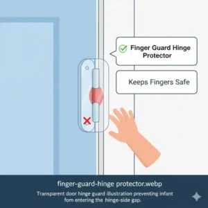 Transparent hinge side protector preventing injuries, a key category in infant door stopper reviews.