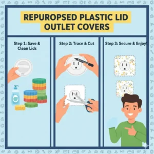 Repurposing old plastic lids to craft functional homemade outlet covers from materials at home.