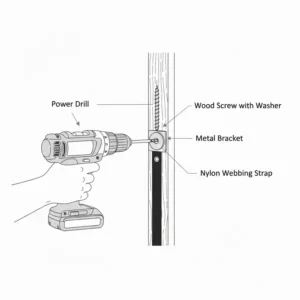 Securing the DIY safety straps into a wooden wall stud for making tv strap holders for wall mounted tv.