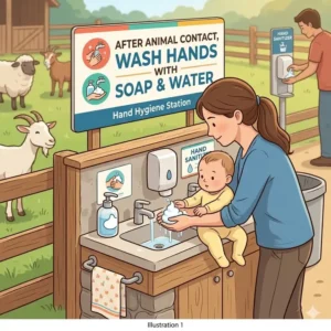 A detailed guide on proper hand washing after animal contact as a critical step in avoiding petting zoo hazards for infants.